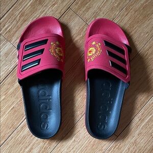 Adidas Manchester United Red and Black Logo Slide Sandals